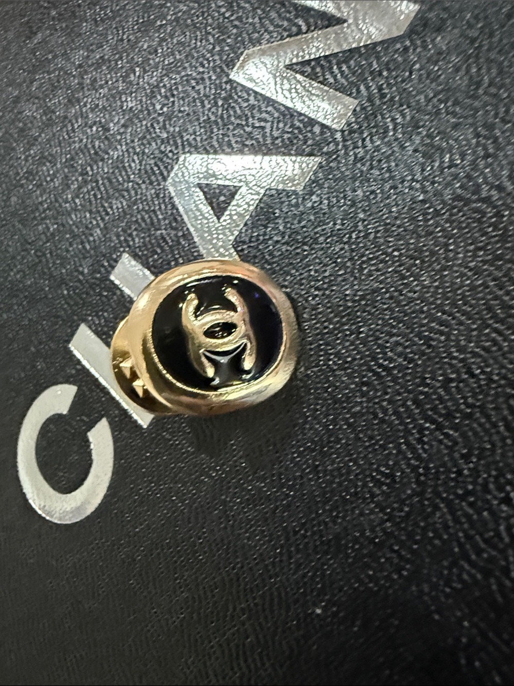 Upcycled CC Gold and Black Interlocking CC Button Accent PIN
